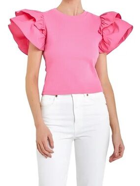 English Factory Hot Pink Ruffle Sleeve Tank